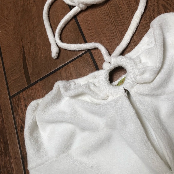 Swimsuit cover up white terry cloth halter top dress beach cover up size L - Picture 4 of 7